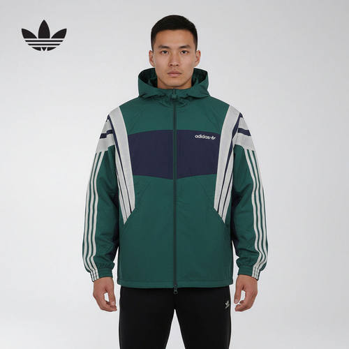 adidas阿迪达斯三叶草SANTIAGO连帽夹克春男女撞色防风外套KW4810