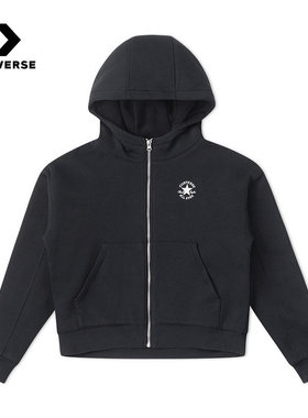 Converse匡威冬季女款拉链休闲运动黑色连帽开衫10027936-A02