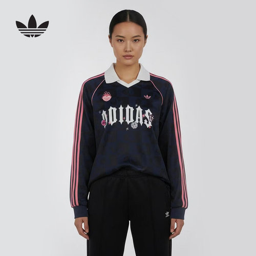 adidas阿迪达斯三叶草情人节款翻领POLO衫2026春女长袖上衣KY2020
