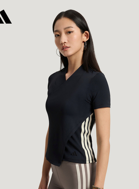 adidas阿迪达斯柔自贵系列2026夏女运动休闲V领修身短袖T恤KT7278
