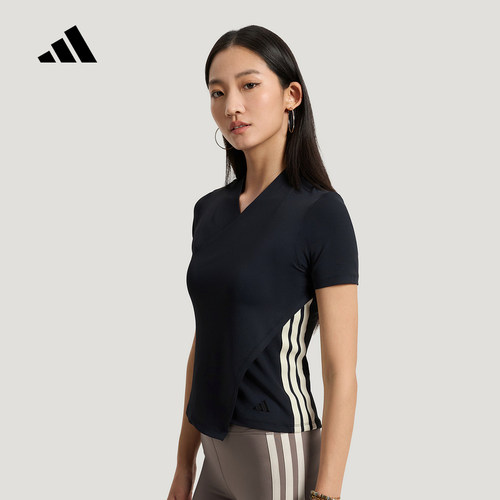 adidas阿迪达斯柔自贵系列2026夏女运动休闲V领修身短袖T恤KT7278