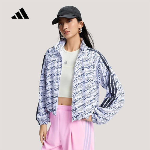 adidas阿迪达斯三条纹舞动系列运动休闲连帽夹克外套春女 KS0274