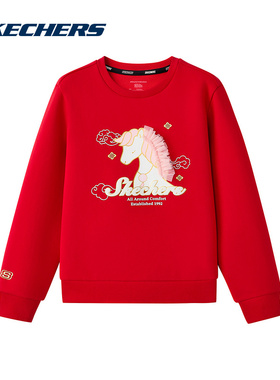 斯凯奇儿童红色卫衣秋冬女童马年限定舒适保暖长袖上衣L126G016