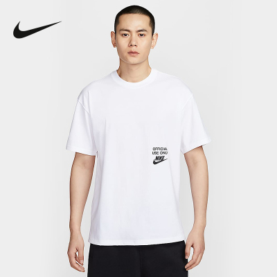 耐克男装2025夏季款字母印花轻薄纯棉透气圆领短袖T恤 HJ0775-100