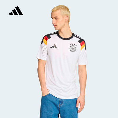 adidas阿迪达斯德国队助威版主场足球运动修身短袖舒爽球衣JZ4556
