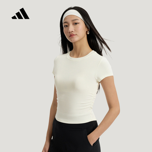 adidas阿迪达斯凉感运动休闲修身短袖26夏女腰部收褶T恤 KR7577