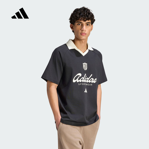 adidas阿迪达斯男三条纹足球风纯棉宽松休闲翻领短袖POLO衫HY2209