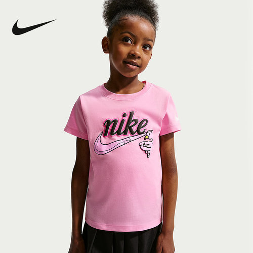 NIKE耐克幼童短袖夏季罗纹圆领俏皮运动休闲印花T恤 IZ7749-621
