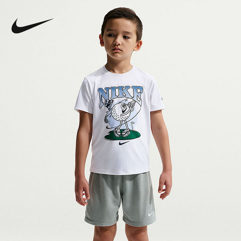 Nike耐克幼童速干高尔夫球T恤夏男童圆领图案印花短袖IW1491-100图片
