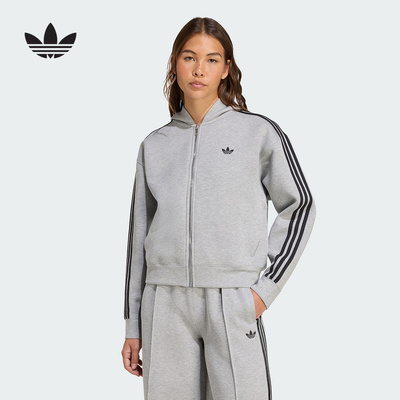 adidas阿迪达斯三叶草新款女运动宽松拉链连帽夹克外套JY2620