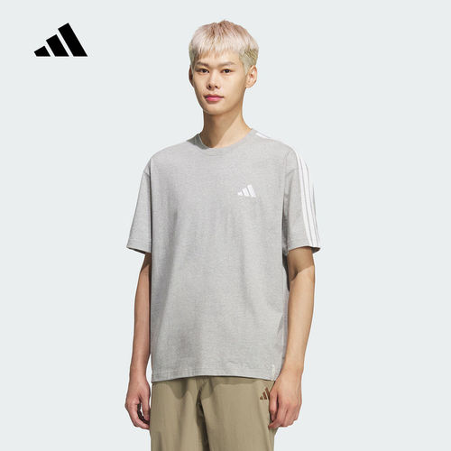 adidas阿迪达斯2026秋男三条纹纯棉休闲运动宽松短袖T恤 KF3738