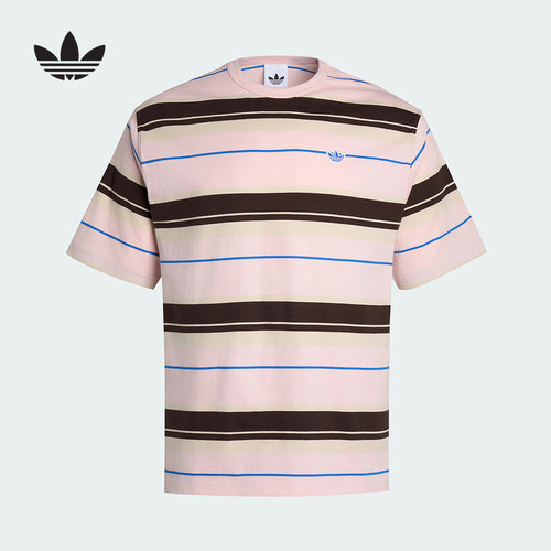 adidas阿迪达斯三叶草2026夏男条纹宽松运动短袖T恤上衣 KX1269