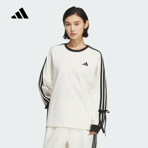 adidas阿迪达斯新款三条纹舞动系列棉质运动休闲女长袖T恤 KG3859