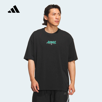 adidas阿迪达斯2026夏男篮球图案时尚大号运动休闲短袖T恤 KS7861