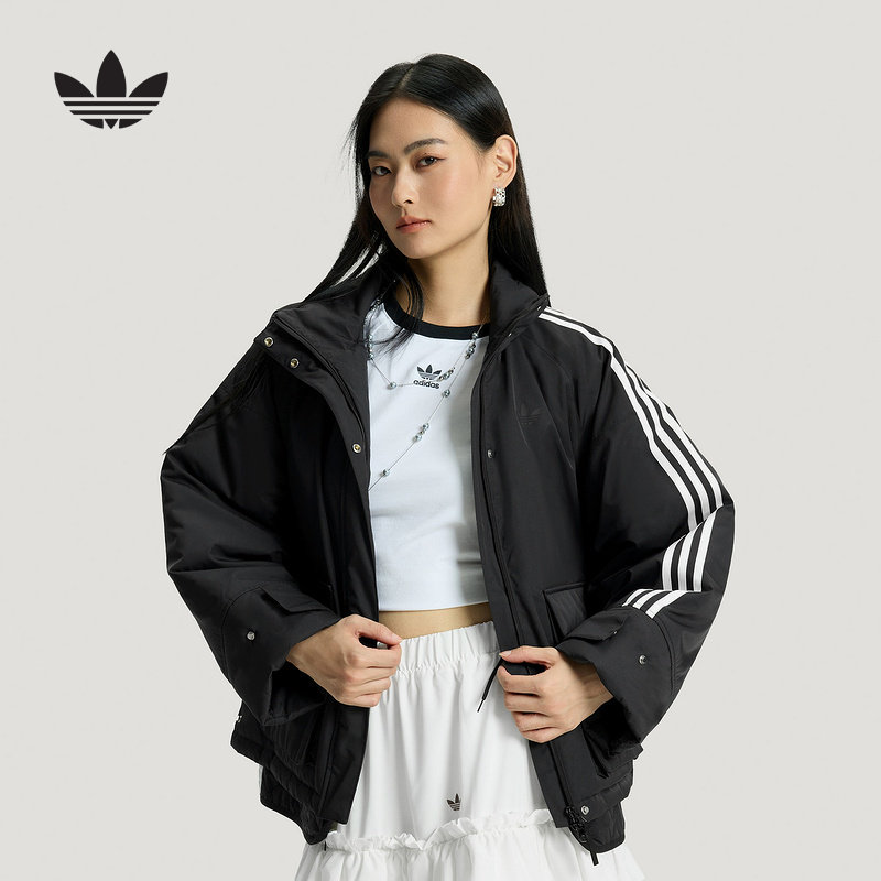 阿迪达斯三叶草保暖廓形假两件运动宽松棉服2026春女外套 KS5