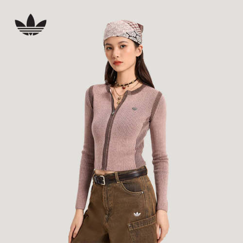 adidas阿迪达斯三叶草短款紧身毛衣夹克外套2026春女针织衫KR5038