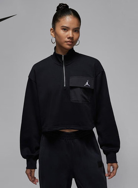 耐克女子卫衣26春Jordan刺绣半拉链时尚高腰针织套头衫IF1070-010