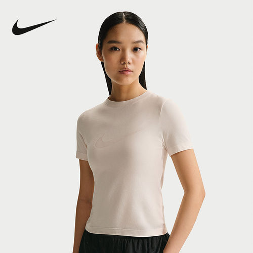 NIKE耐克女装T恤短T粉色夏季新款露腰运动休闲短袖T恤IO1517-103