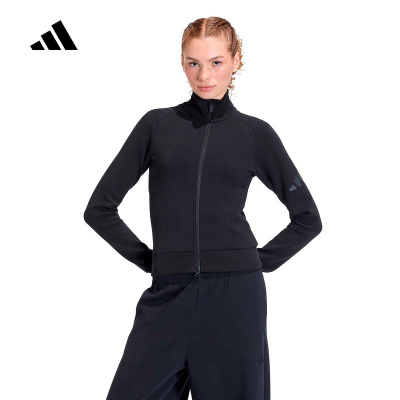 adidas阿迪达斯黑色训练健身瑜伽服外套26新款女针织夹克 KE9141