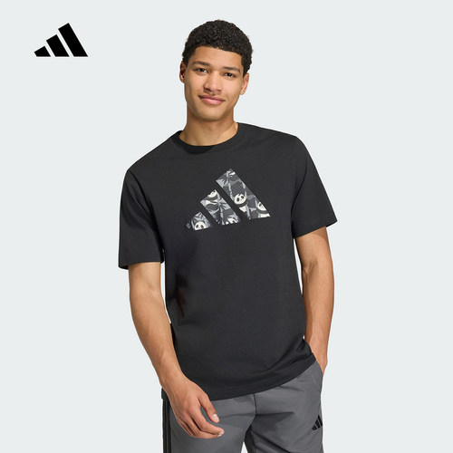 adidas阿迪达斯棉质运动休闲熊猫印花圆领上衣夏男短袖T恤 KB4849