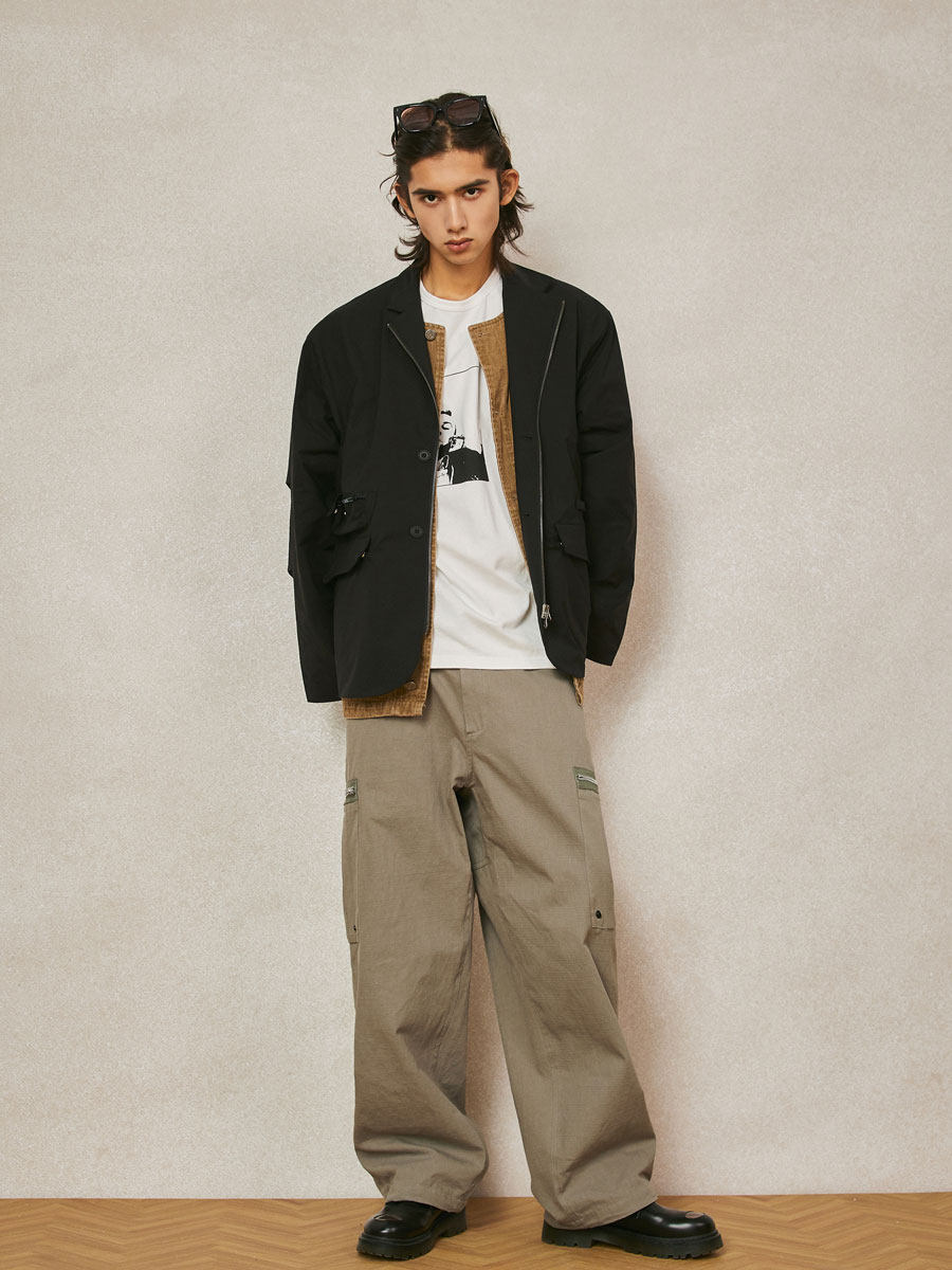 inaudible休闲廓形防水透气多口袋防风双层尼龙西服cleanfit