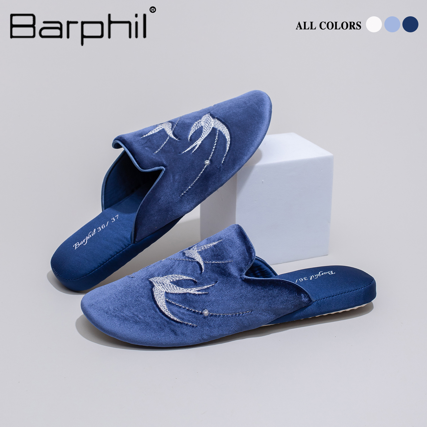 Barphil拖鞋女士2025春秋季新款室内家居防滑包头静音刺绣新中式