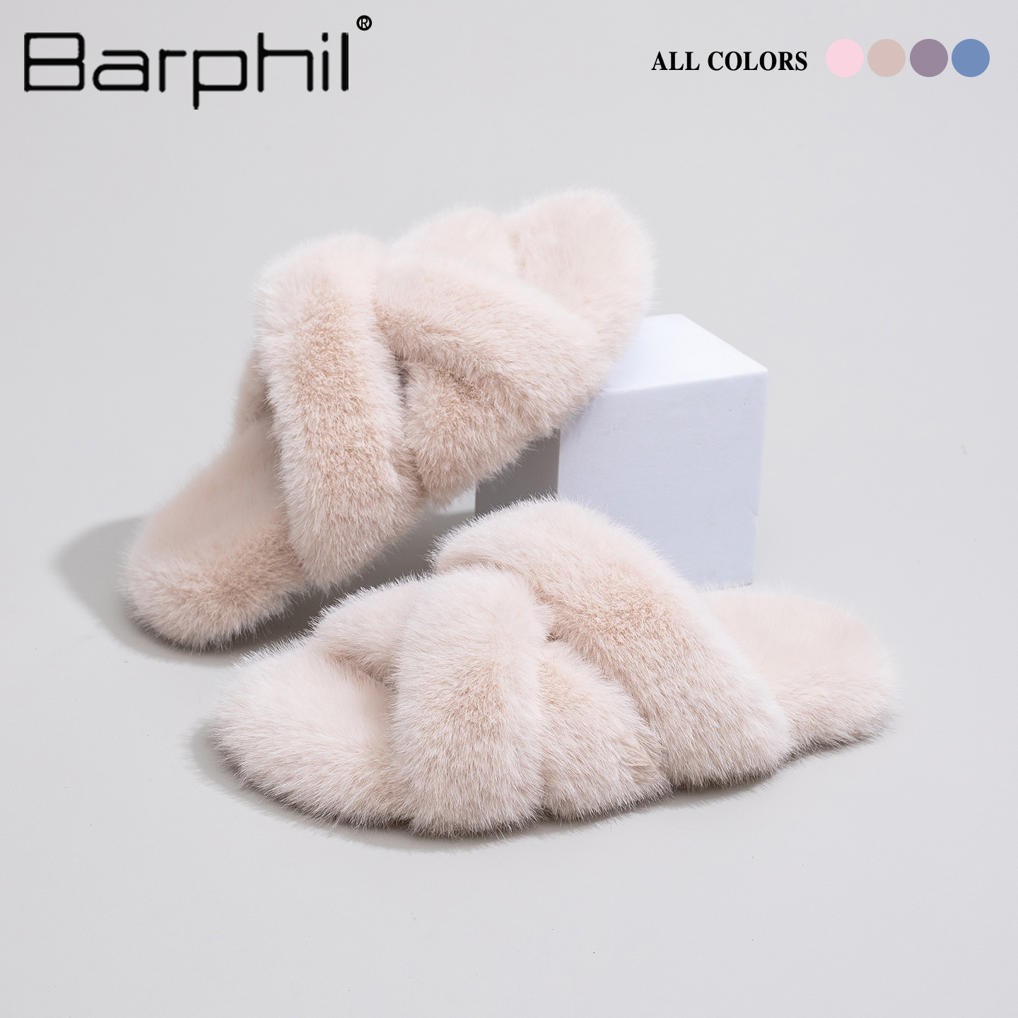 Barphil拖鞋女室内家居2025秋冬新款毛毛棉拖鞋防滑毛绒甜美轻奢