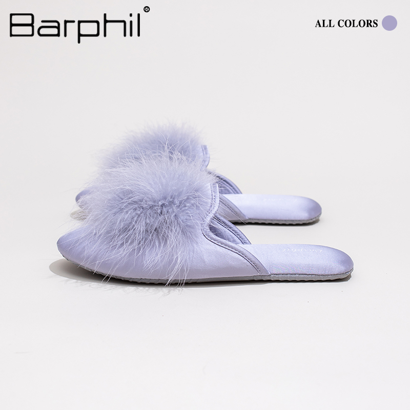 Barphil拖鞋女士2025春夏新款室内家居防滑包头毛毛柔软静音棉拖