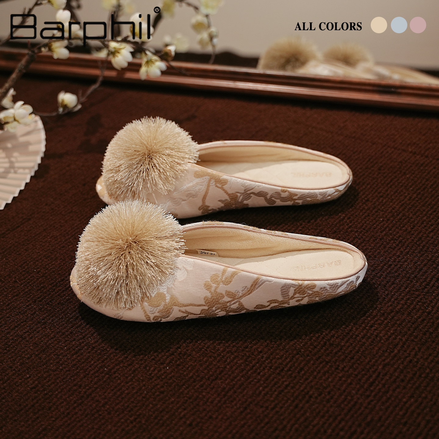 Barphil拖鞋女2025新款秋冬室内家居新中式棉拖包头静音防滑国风