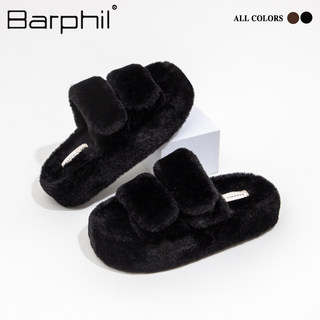 Barphil毛毛拖鞋女外穿2024年春季新款外穿防滑高级感黑色棉拖鞋
