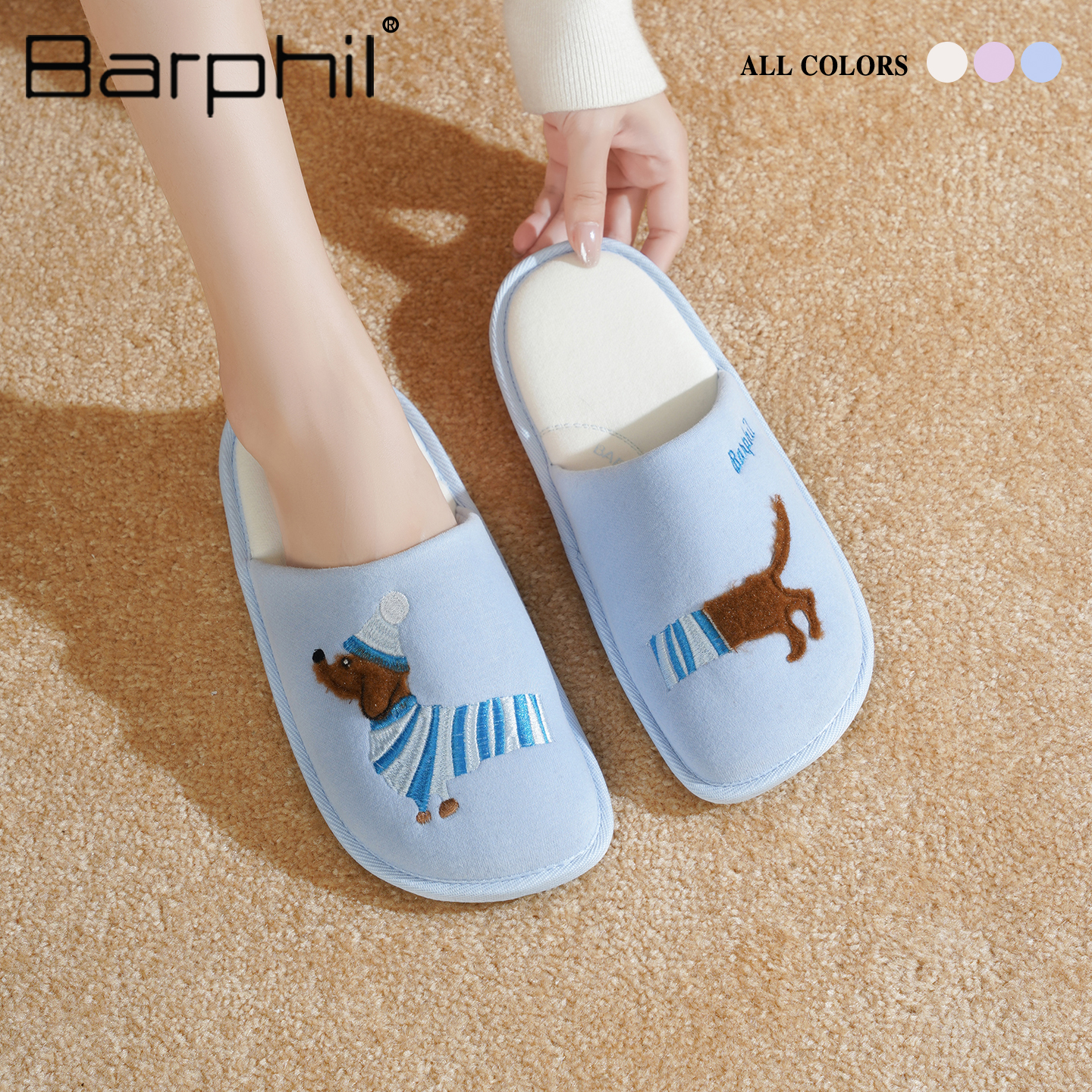Barphil拖鞋女2025新款秋冬室内家居可爱腊肠狗防滑棉拖软底静音