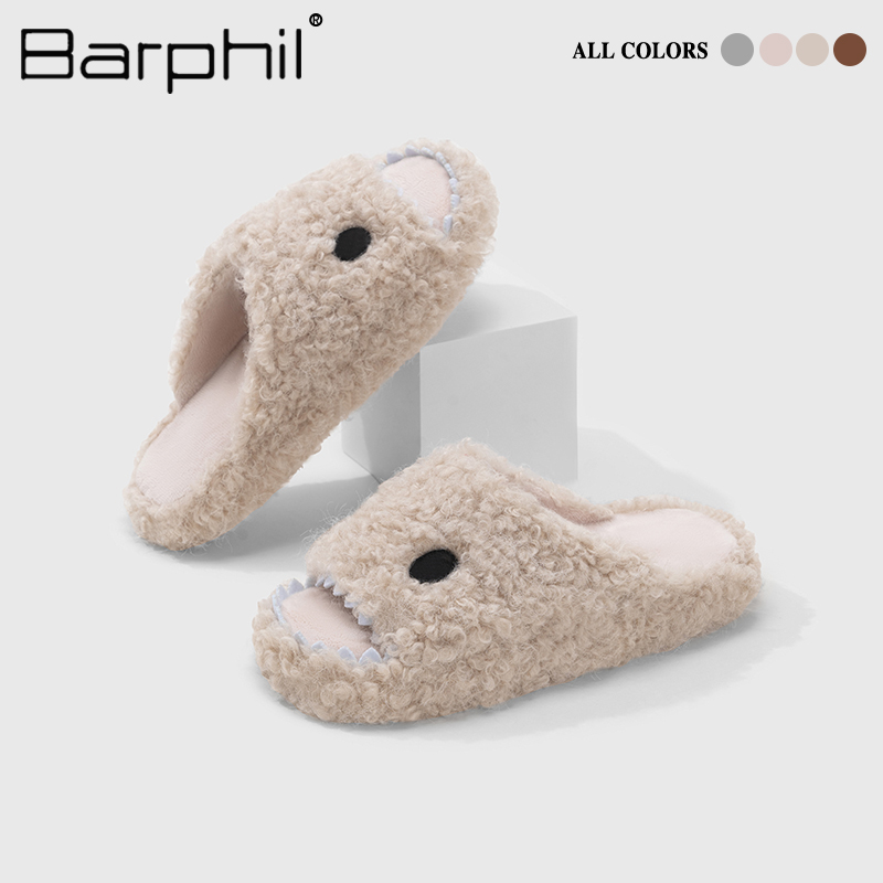 Barphil乳胶拖鞋女2025秋冬新款家居室内防滑可爱鲨鱼家用棉拖鞋