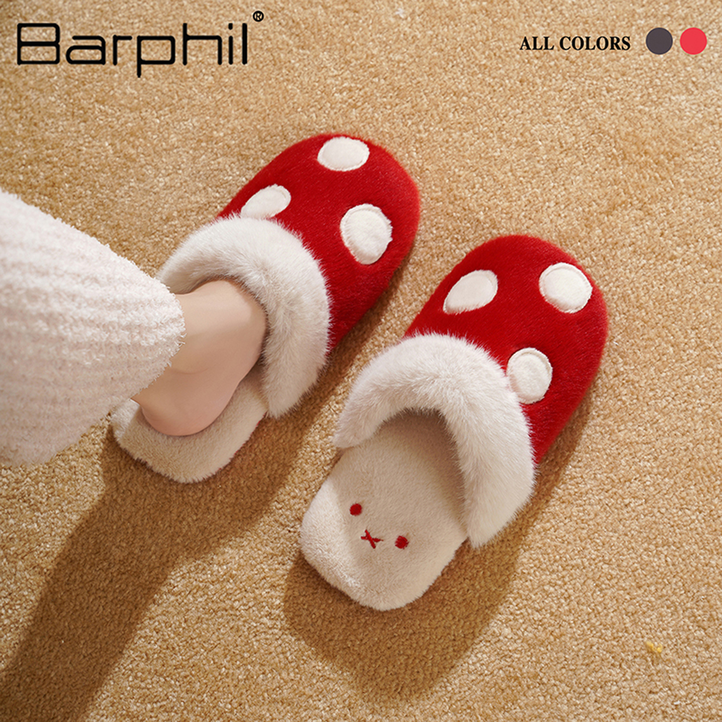 Barphil拖鞋女2025新款秋冬室内家居毛绒软底静音可爱蘑菇棉拖鞋