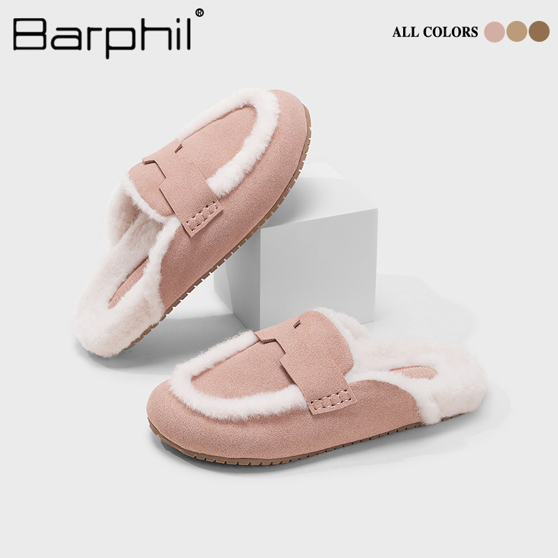 Barphil勃肯鞋女2025新款时尚外穿女士包头毛毛拖鞋防滑耐穿秋冬