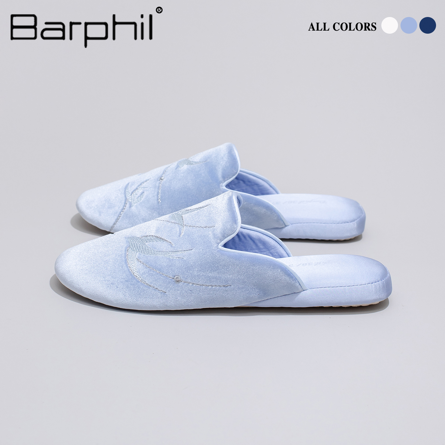 Barphil拖鞋女士2025春秋新款室内家居防滑包头刺绣静音软底中式