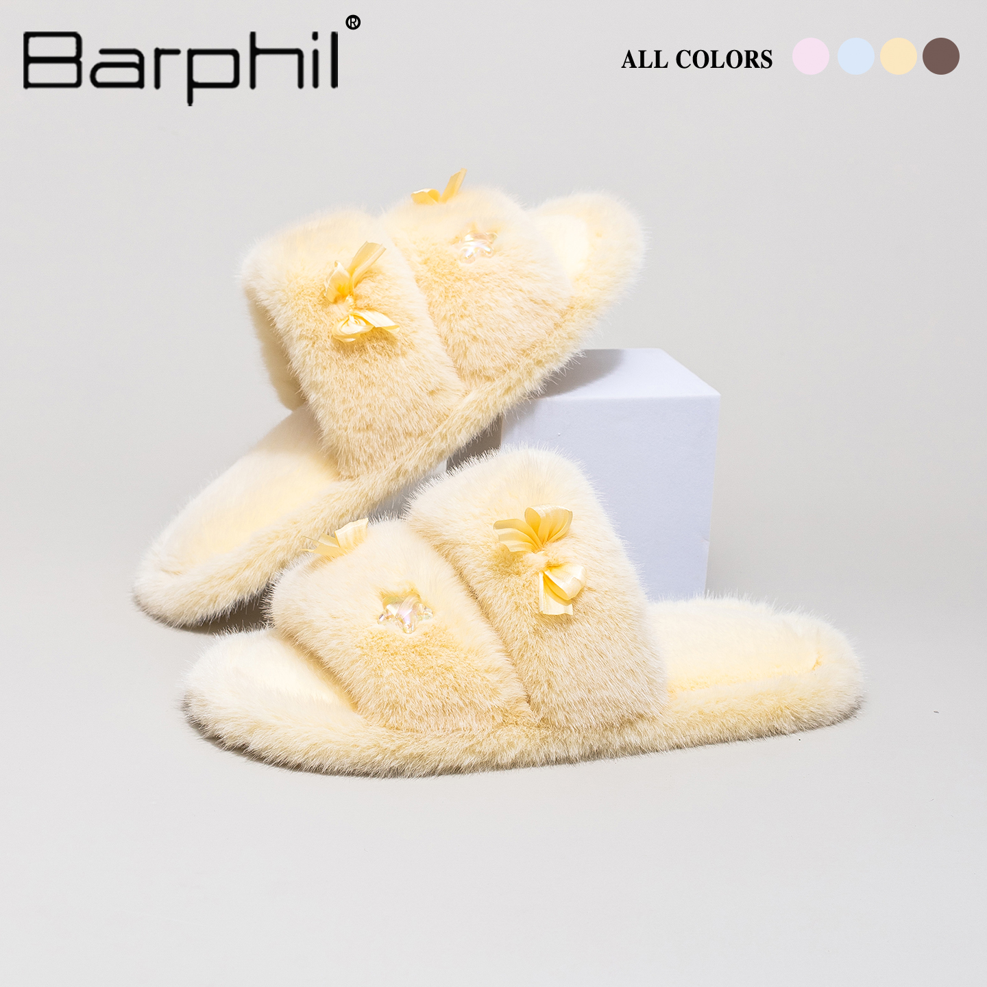 Barphil拖鞋女2025新款秋冬室内家居甜美可爱蝴蝶结棉拖毛绒防滑