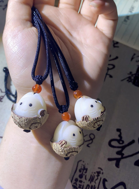 菩提根雕刻小蘑菇小猫咪项链挂绳饰品菩提子雕刻饰品女生闺蜜礼物