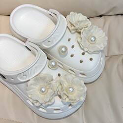 山茶雾语洞洞鞋花配饰高级感珍珠布艺花朵鞋扣diy可拆卸鞋扣饰品