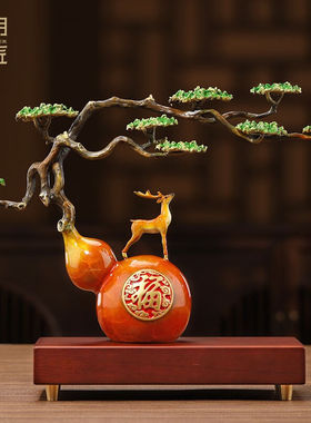 大明铜匠大明铜匠铜葫芦摆件家居客厅电视柜装饰福鹿摆设开业乔迁