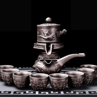 自动石磨懒人功夫茶具家用简约茶杯泡茶器套装 尚言坊紫砂茶具套装