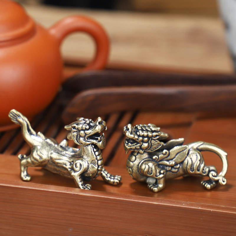 实心黄铜貔貅摆件 (公母一对)招财送福镇宅麒麟神兽风水摆件茶宠