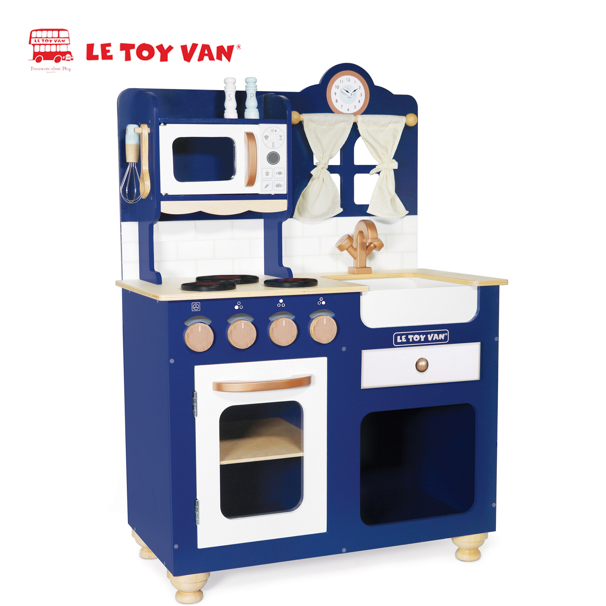 英国le toy van过家家玩具牛津蓝色厨房厨具儿童做饭木质仿真餐具