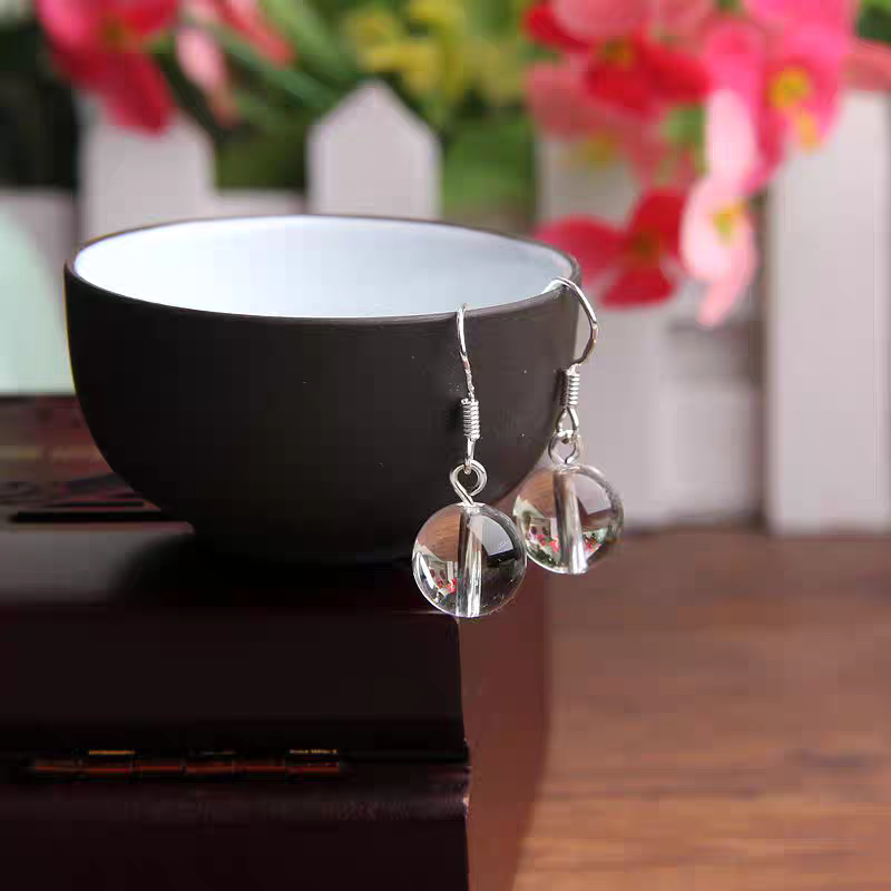 耳坠招财旺运天然白水晶耳环925银耳钩耳饰时尚水晶珠子耳坠饰品