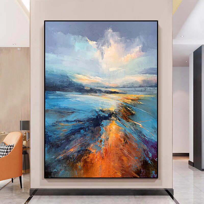 大芬村手绘油画抽象玄关装饰画客厅背景墙大幅落地画简约餐厅挂画