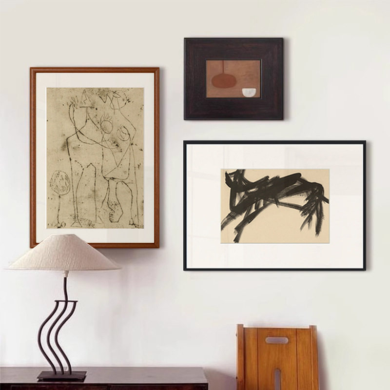 静谧与动感侘寂中古风客厅三联组合挂画抽象小众艺术餐厅装饰画