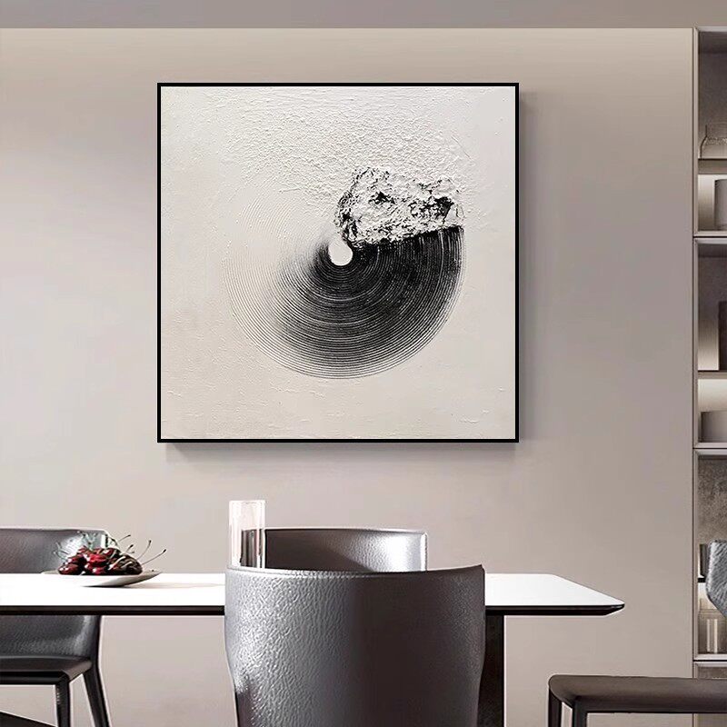 《禅意》手绘油画黑白方形书房办公室挂画客厅餐厅背景墙装饰画