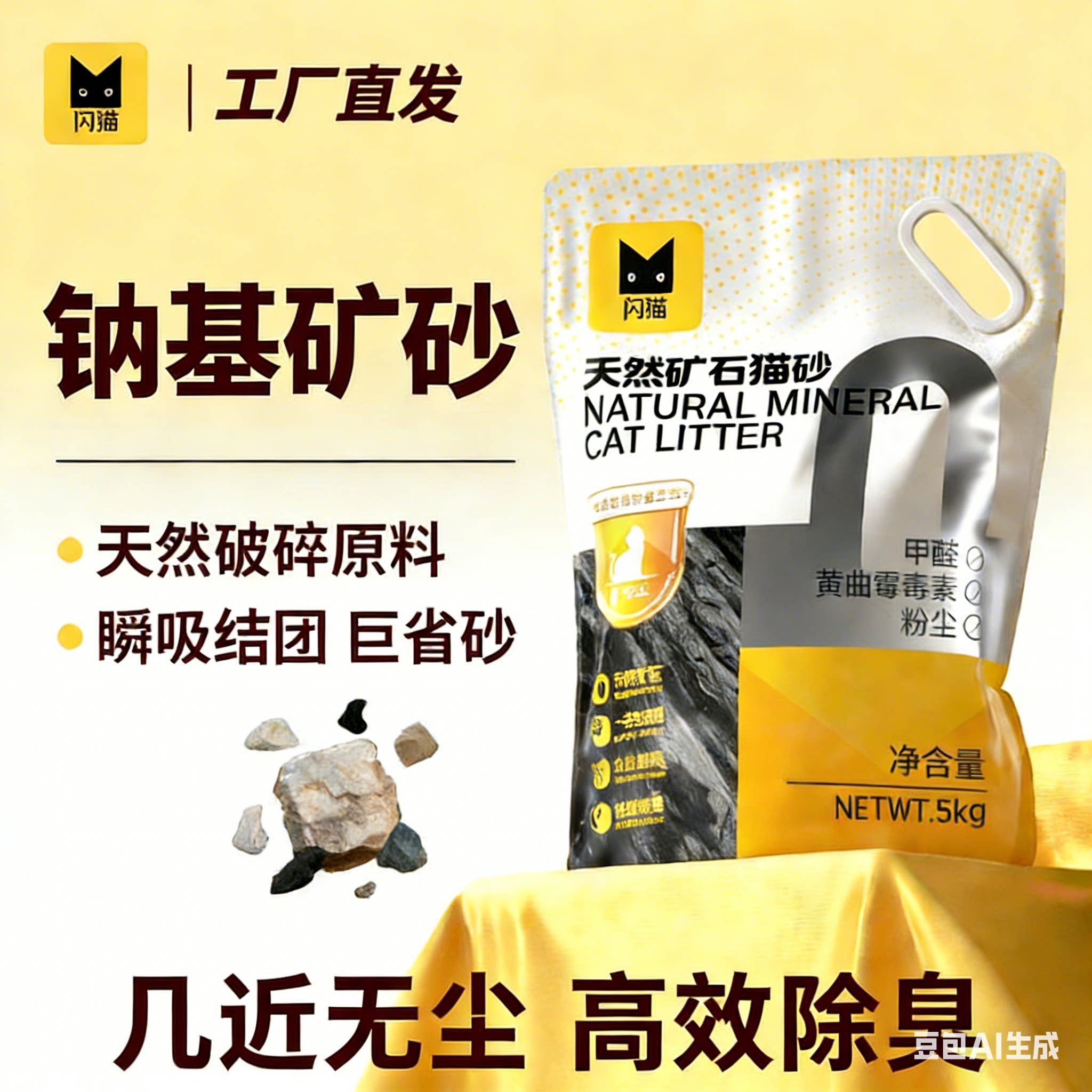 闪猫天然钠基矿石猫砂10斤20斤 无尘膨润土活性炭抑菌除臭猫砂图片