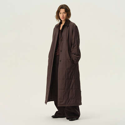 白弓2024初冬新款轻薄保暖棉服女宽松气质长款棉衣外套大衣52636