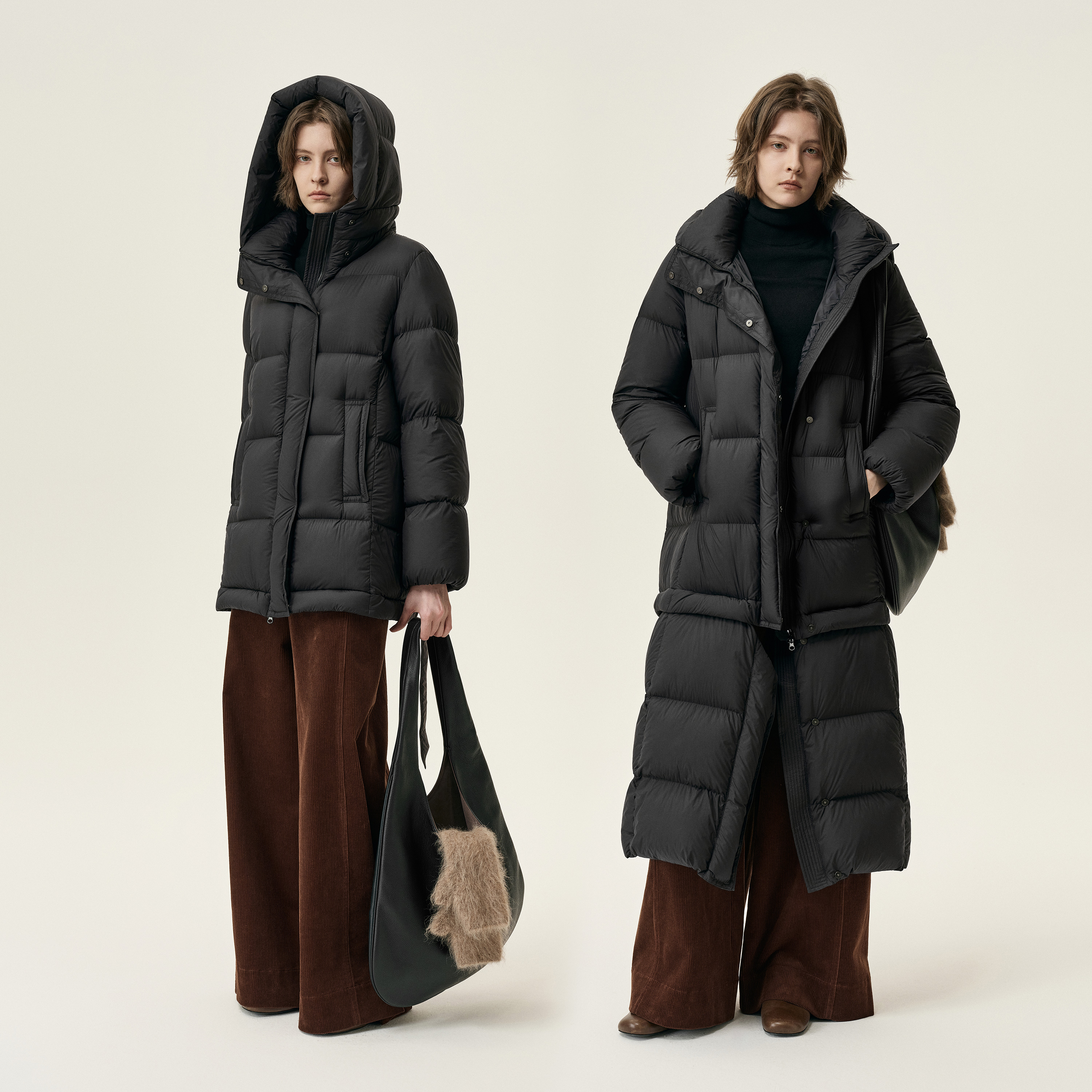 白弓超轻特供90白鸭绒设计感可拆卸长款羽绒服大衣外套女冬56750