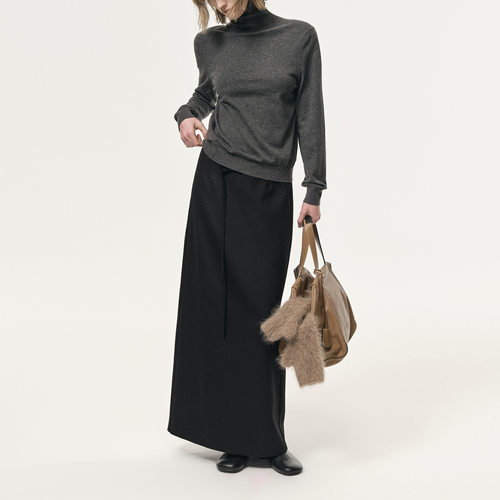 白弓定纺复合加厚绵羊毛显瘦通勤直筒H版半身裙2025年冬新款57703